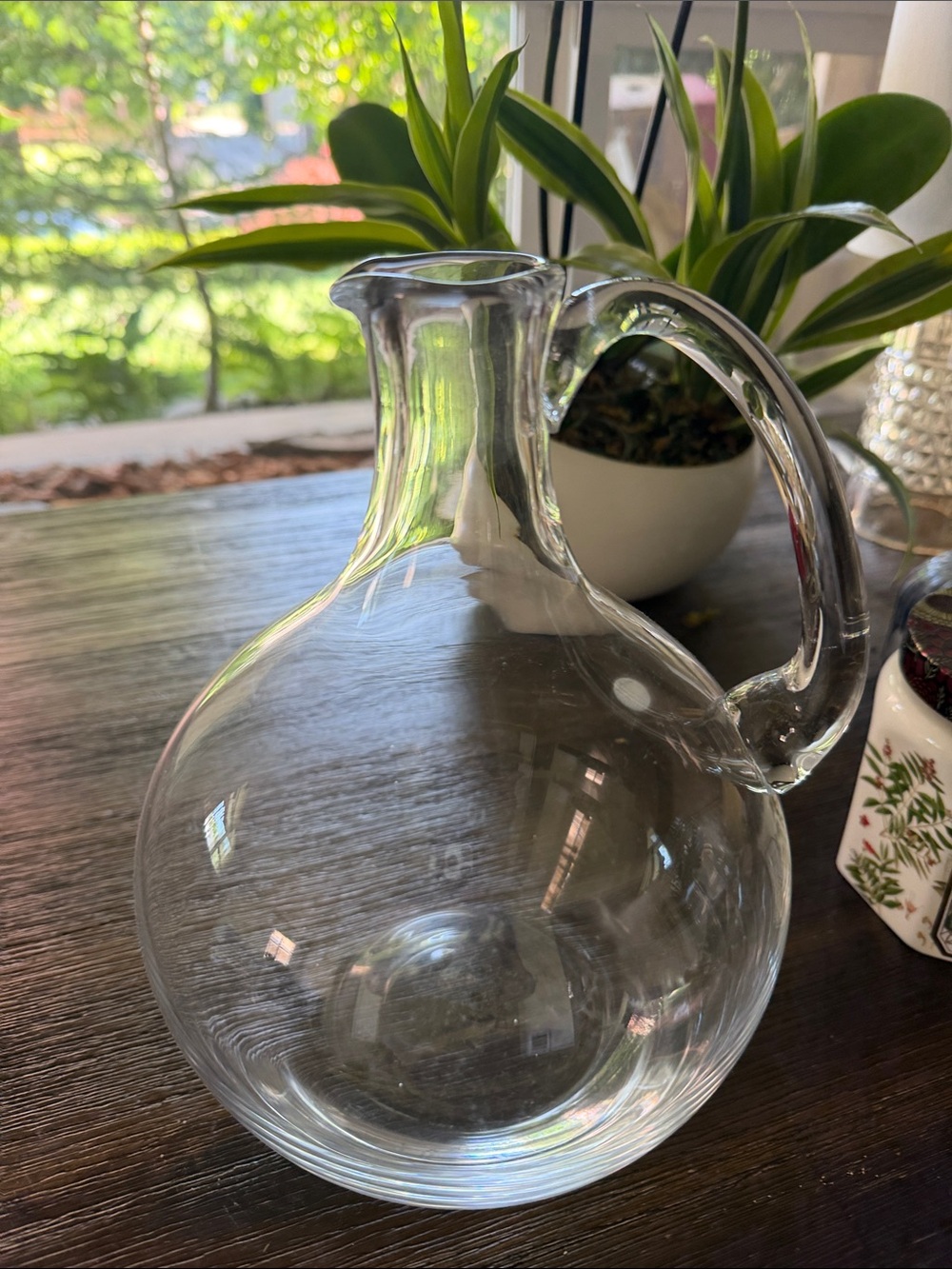 Clear Glass Pitcher with Curved Handle
